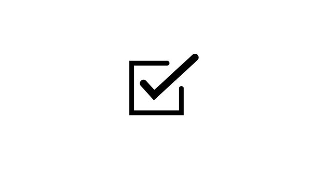 Minimalist black checkbox icon animation with checkmark appearing on white back.