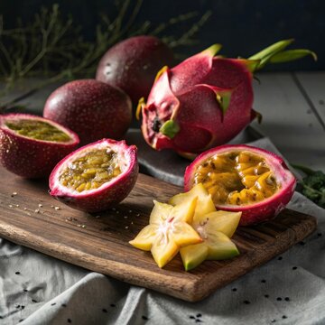  fresh dragon fruit star fruit and passion fruit