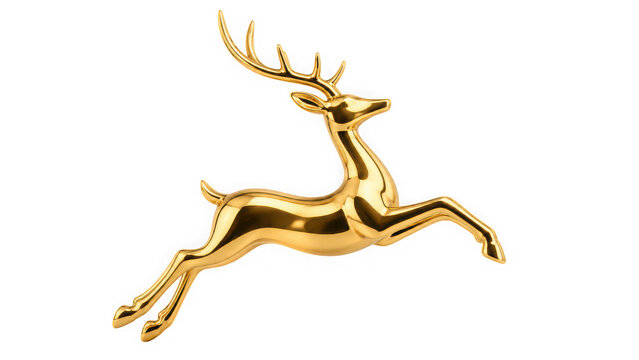 Golden running deer statuette isolated on transparent background