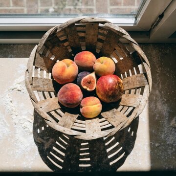  rustic woven wooden fruit basket sun bleached rec
