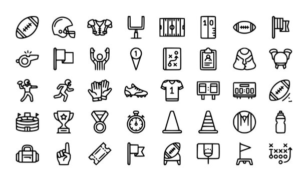American Football Line Icon Set Editable Stroke Sports Vector Collection EPS