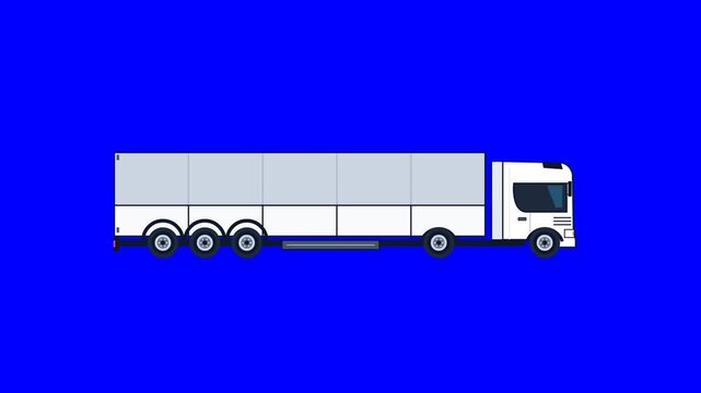 Flat design semi truck cargo loop animation on bluescreen