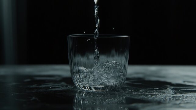 Water pouring into a glass, close-up