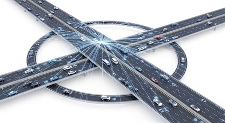 Naklejka premium Smart City Traffic Management with Connected Autonomous Vehicles on Highway Interchange