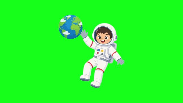 Astronaut floating in space with planets, 2D animation