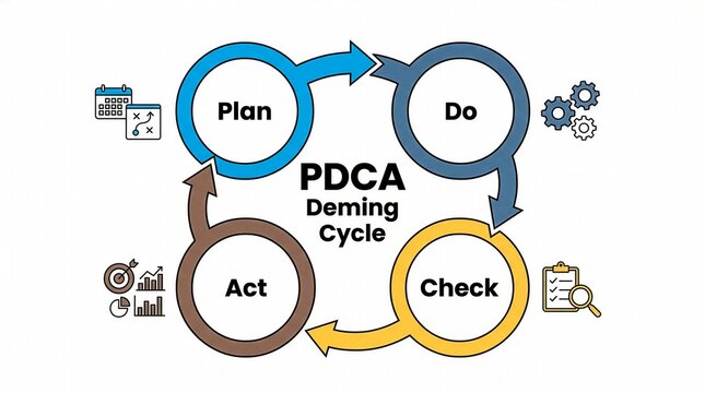 illustration of the pdca cycle, a four-step management method used in business for the control and continuous improvement of processes and products. it is a project management tool. 
