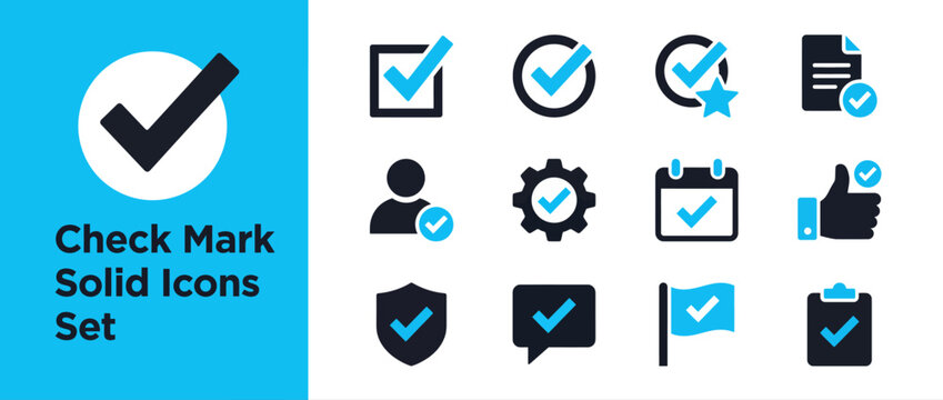 Check mark icons set. Modern vector symbols for task completion and approval interface.