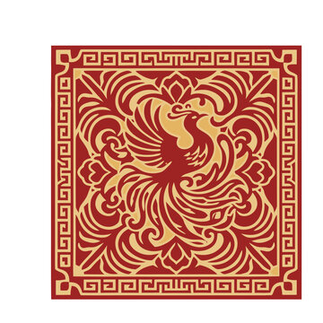Phoenix and floral pattern in red and gold