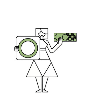 Woman Holding Money and a Square Object