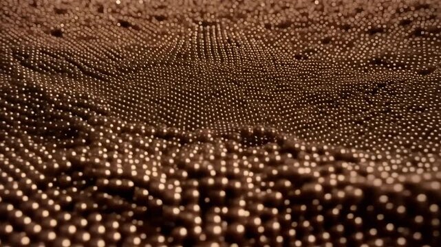 Abstract undulating field of small metallic bronze spheres in a wave motion