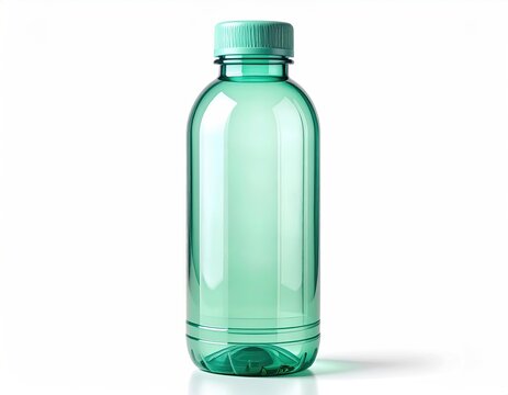 Clear Green Plastic Water Bottle Isolated on White Background.