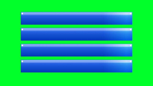 Four blue horizontal banners with glossy gradient on green screen background