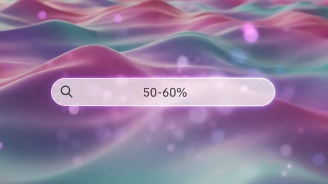 Animated search bar displaying fifty to sixty percent progress over a colorful abstract 3D wavy background with bokeh light.