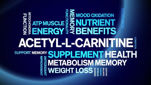 Acetyl-L-Carnitine animated word cloud-text design animation tag kinetic typography seamless loop.