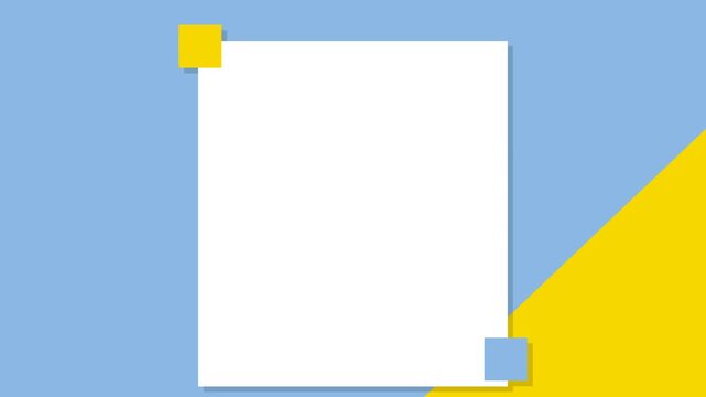 Minimalist motion graphic with white rectangle and yellow square on light blue background
