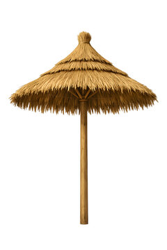 Thatched beach umbrella on transparent background