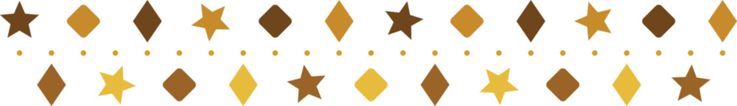 Golden and brown stars and diamonds border on white background seamless pattern for celebration and design