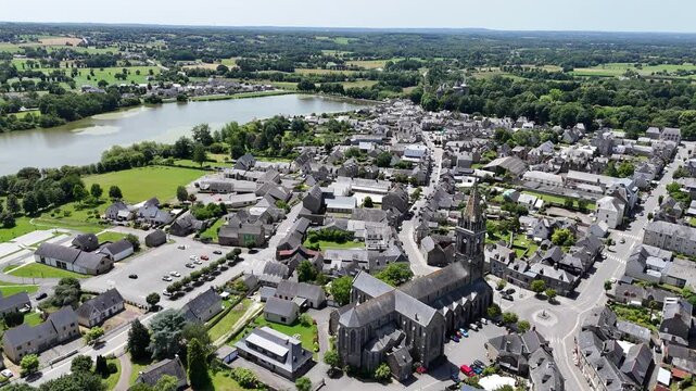 Comburgh town in Brittany France drone aerial view high angle