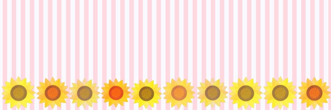 かわいい夏のひまわり背景ピンクしましまバナー