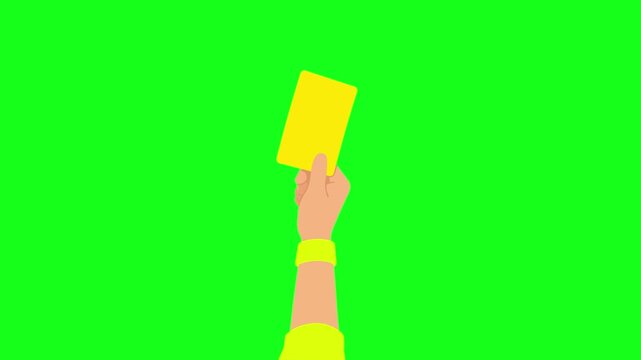 Referee showing yellow card, 2D vector animation, green screen