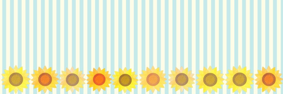 かわいい夏のひまわり背景グリーンしましまバナー