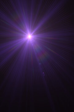 Purple Lens Flare Effect with Radiating Light Rays on Black Background