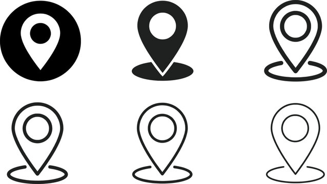 Location pin icon set, map marker and gps pointer vector, outline and solid navigation place symbol