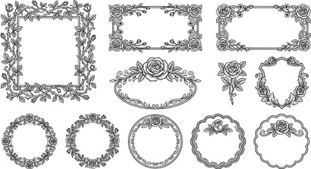 Collection of rose floral frames, borders, and labels transparent background © SampaRani