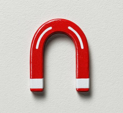 Red Horseshoe Magnet with White Stripes on White Background