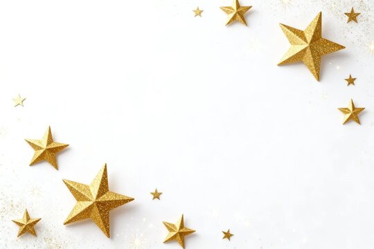 Golden Star Frame on White Background