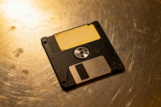 Vintage floppy disk on scratched metal surface