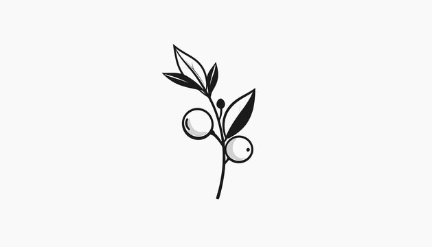Simple black line art olive branch.