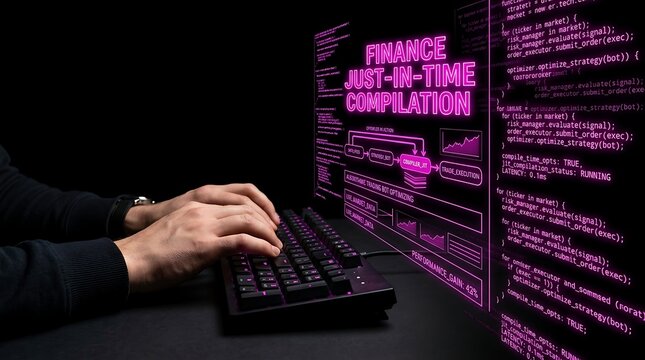 Programmer working on finance just in time compilation code.