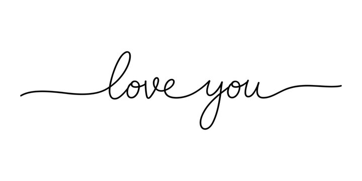 Black handwritten cursive script text love you written in a single continuous line style for romantic greeting cards Vector, illustration