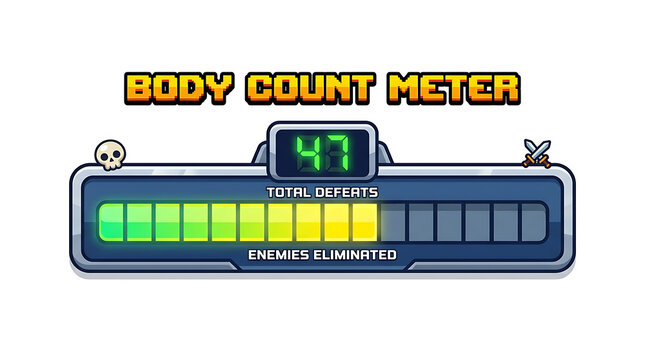 A digital body count meter displays 47 total defects eliminated on screen.