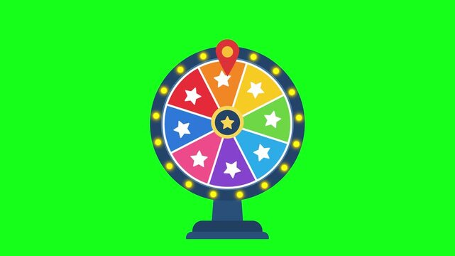 Spinning prize wheel, lucky draw roulette, 2D, green screen