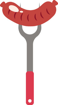 Cute sausage on meat fork barbecue party elements vector collection