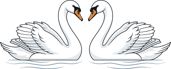 Pair of white swans swimming on water face to face vector illustration, elegant romantic swan couple cartoon isolated © Sandip