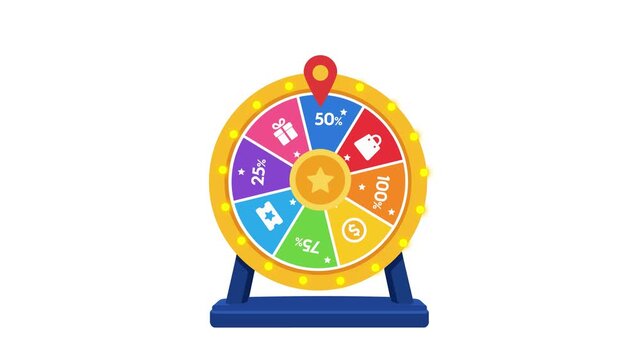 Spinning prize wheel, lucky draw roulette, 2D, green screen