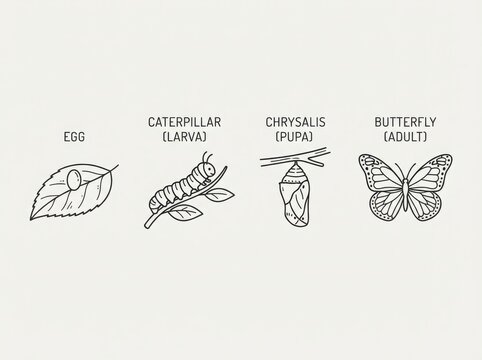 Educational life cycle of a butterfly showing egg larva pupa and adult with butterfly lifecycle transformation