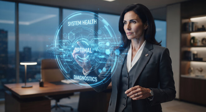 Chief Information Security Officer Analyzing Holographic System Health