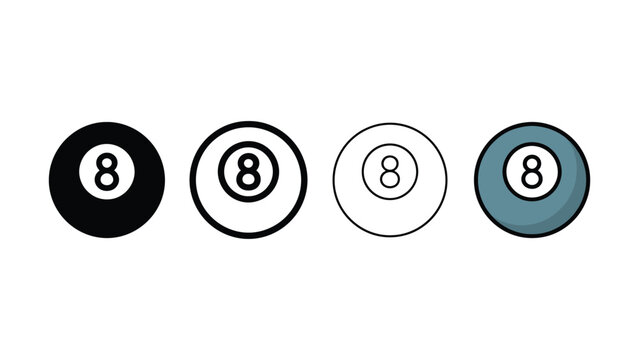 Four Different Pool Ball Number Eight Designs With Various Color Shading Styles