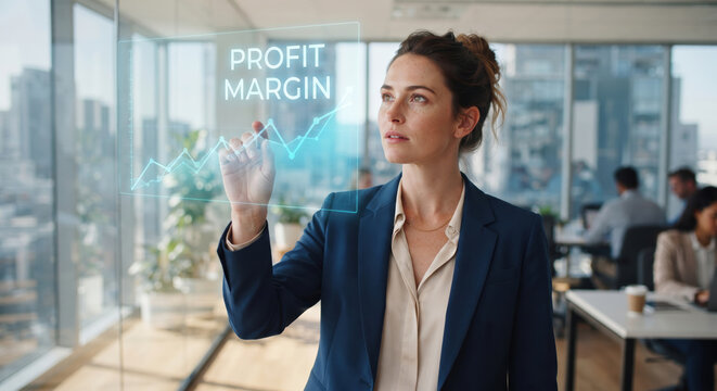 Financial Analyst Tracking Profit Margin On Minimalist Hologram