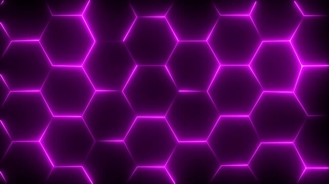 Abstract Colorful Glowing neon line Wall of Random shifted neon honeycomb hexagon background metaverse, hexagon technology ,streaming concept.HD Video motion graphic animation .Video overlay