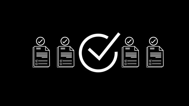Digital Glowing checklist and approval workflow showing business document validation and task tracking system for decision making, process optimization, and quality verification with 4k Animation.