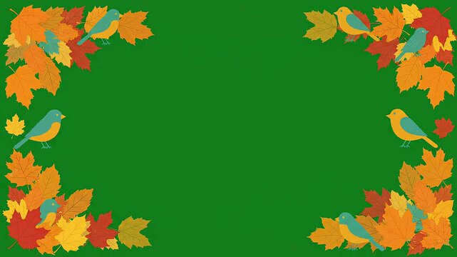 Autumn leaves and birds border showcasing seasonal foliage frame illustrating fall background graphic elements depicting festive nature theme for creative projects