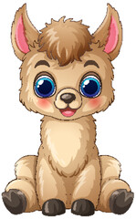 Fototapeta premium Cute Cartoon Baby Llama Vector Illustration Sitting on White Background