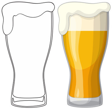 Vector Illustration of a Glass of Beer with Foam and Outline