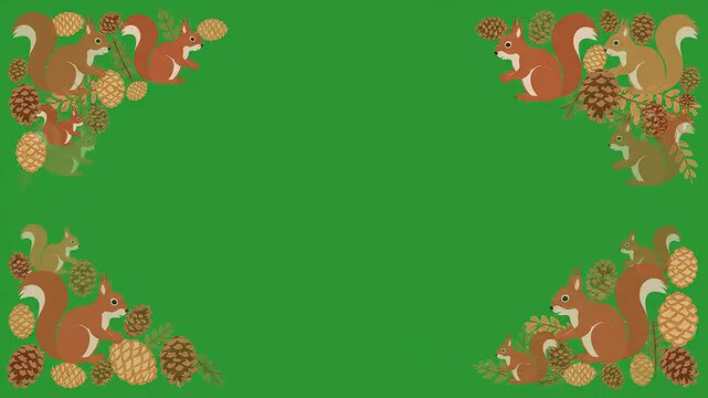 Cute Squirrel Illustration showcasing festive forest autumn elements highlighting a woodland border design representing a playful nature themed seasonal animation
