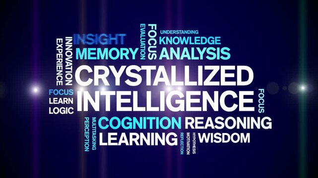 Crystallized intelligence animated word cloud-text design animation tag kinetic typography seamless loop.